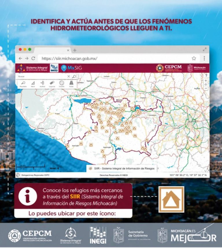 Michoacán listo para enfrentar lluvias y ciclones; Protección Civil cuenta con 256 refugios temporales