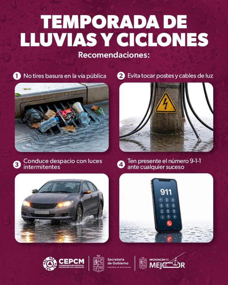 Alerta Gobierno de Michoacán sobre pronóstico de lluvias intensas