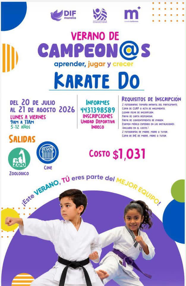 Imcufide Morelia invita a participar en los cursos de “Verano de Campeon@s 2026”