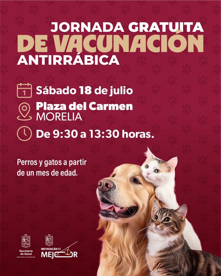 SSM realizará jornada de vacunación antirrábica para perros y gatos en Morelia
