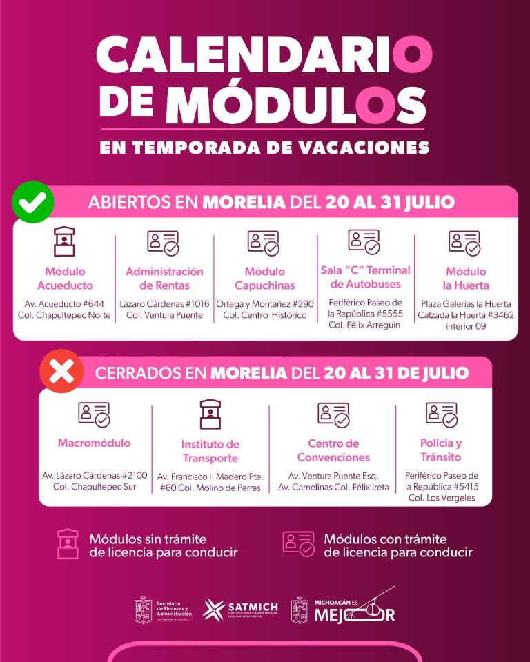 ¿Vas a tramitar tu licencia o pagar el refrendo? Estas son las oficinas que sí abrirán en Morelia por vacaciones