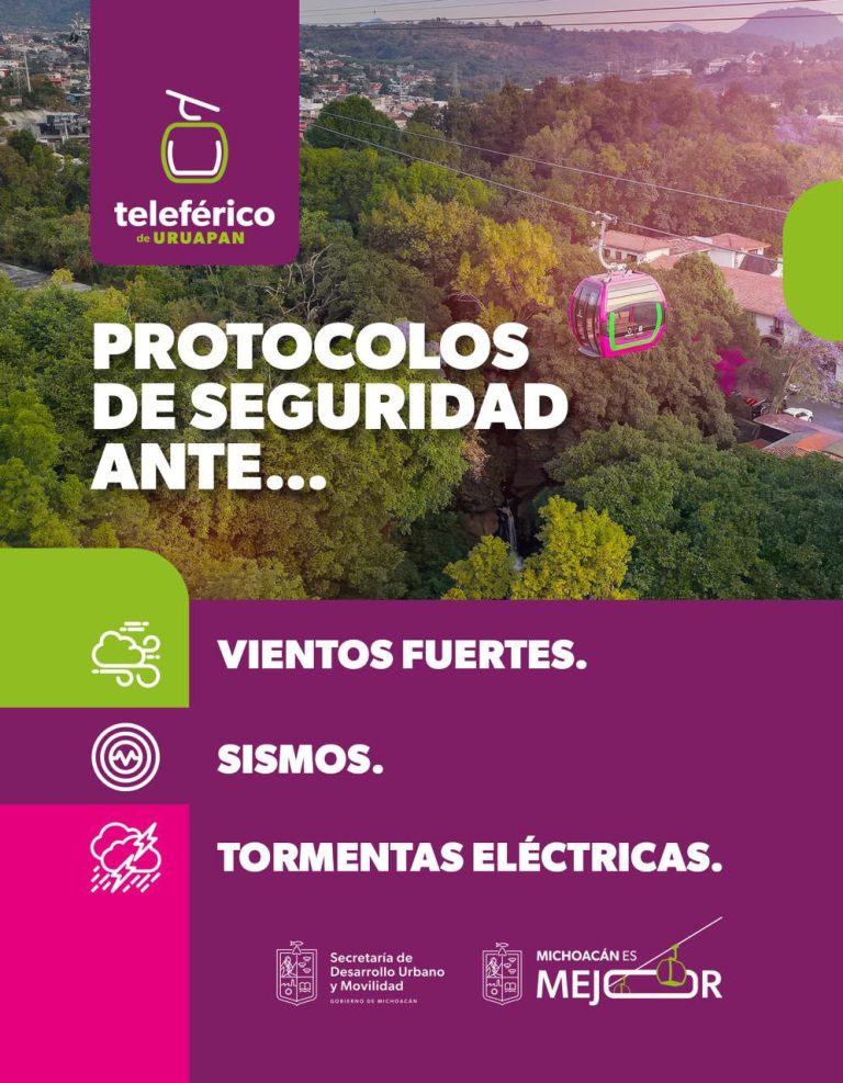 Conoce los protocolos de seguridad ante lluvias, sismos y vientos del teleférico de Uruapan