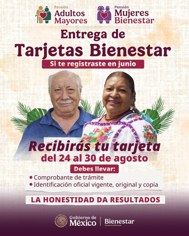 Inicia Bienestar entrega de tarjetas a Mujeres y Adultos Mayores registrados en junio