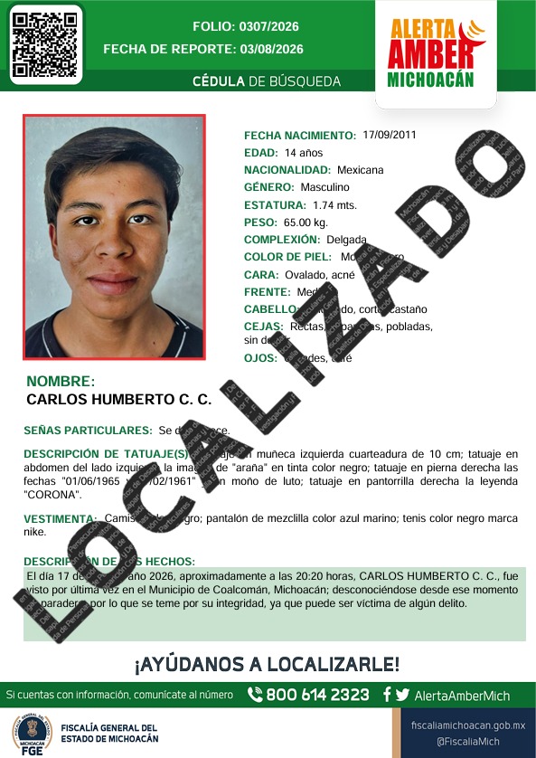 Localiza FGE sano y salvo a adolescente con reporte de desaparición en Coalcomán