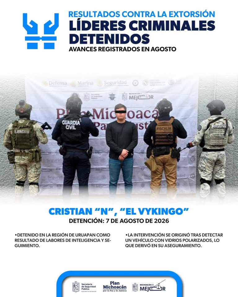 Golpe a la extorsión en la región aguacatera: caen dos presuntos extorsionadores