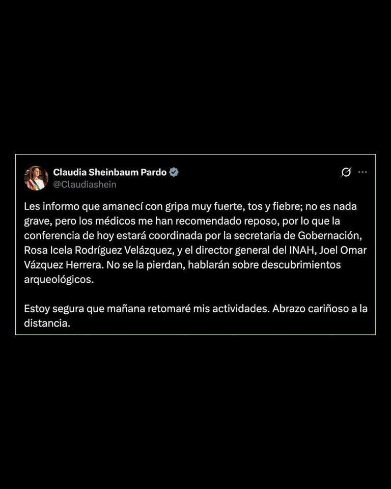 Cancela la presidenta Claudia Sheinbaum actividades públicas por fuerte gripe y fiebre