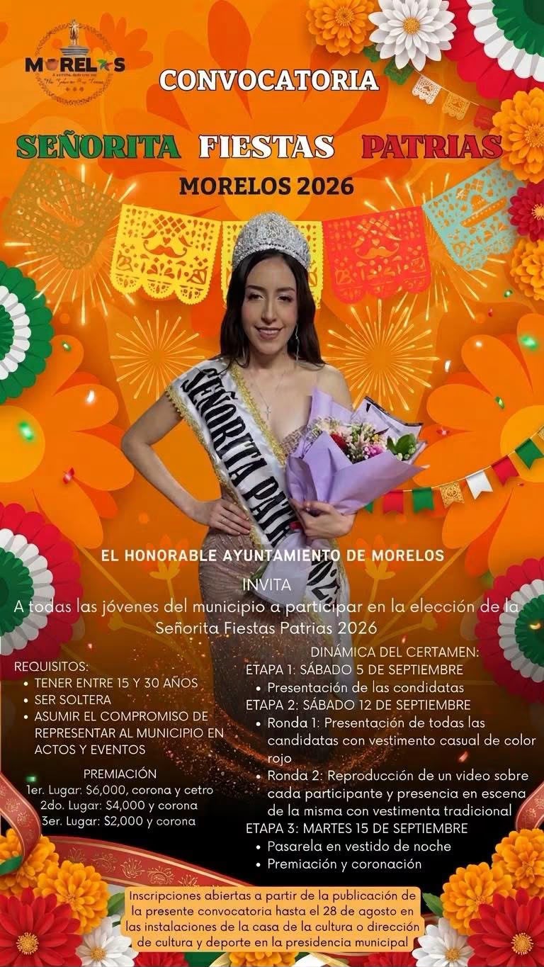 Morelos abre convocatoria para elegir a la Señorita Fiestas Patrias 2026
