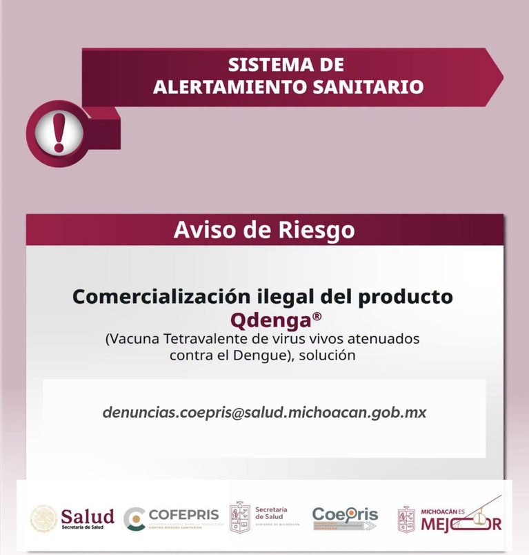 Alerta Cofepris por venta ilegal de la vacuna Qdenga contra el dengue en México
