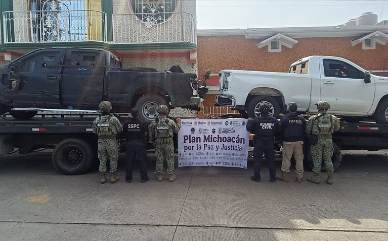 Ejército Mexicano y fuerzas de seguridad aseguran vehículos al «Cartel de Los Reyes» en Tocumbo y Tingüindín