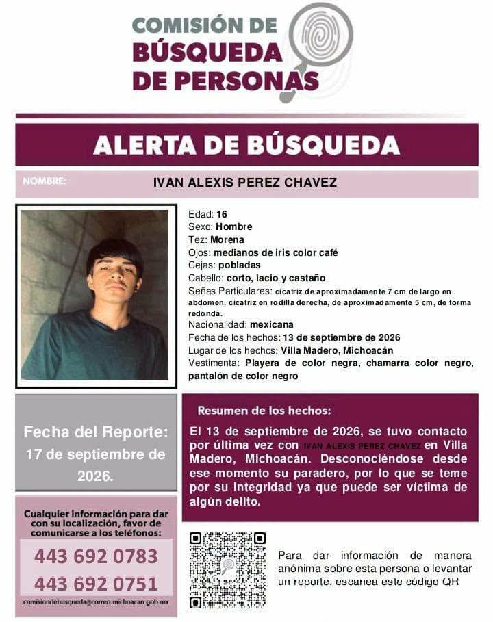 Continúa búsqueda de adolescente desaparecido en Villa Madero